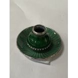 SMALL SILVER & ENAMEL DISH & SILVER & ENAMEL SCENT BOTTLE TOP