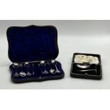 HALLMARKED SILVER CHRISTENING SET AND SILVER CUTLERY SET BOTH CASED