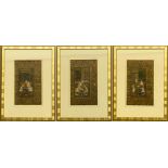 THREE FRAMED INDIAN PRINTS IN MUGHAL STYLE FROM A BOOK