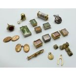 INTERESTING ITEMS LOT INCLUDING 9CT GOLD CUFFLINKS AND GOLD & SILVER PENDANTS CONTAINING BANKNOTES
