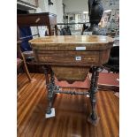 VICTORIAN BURR WALNUT SEWING TABLE/GAME FOLD OVER