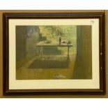 DAVID TINDLE - BREAKFAST TABLE - ACRYLIC AND PASTEL ON PAPER