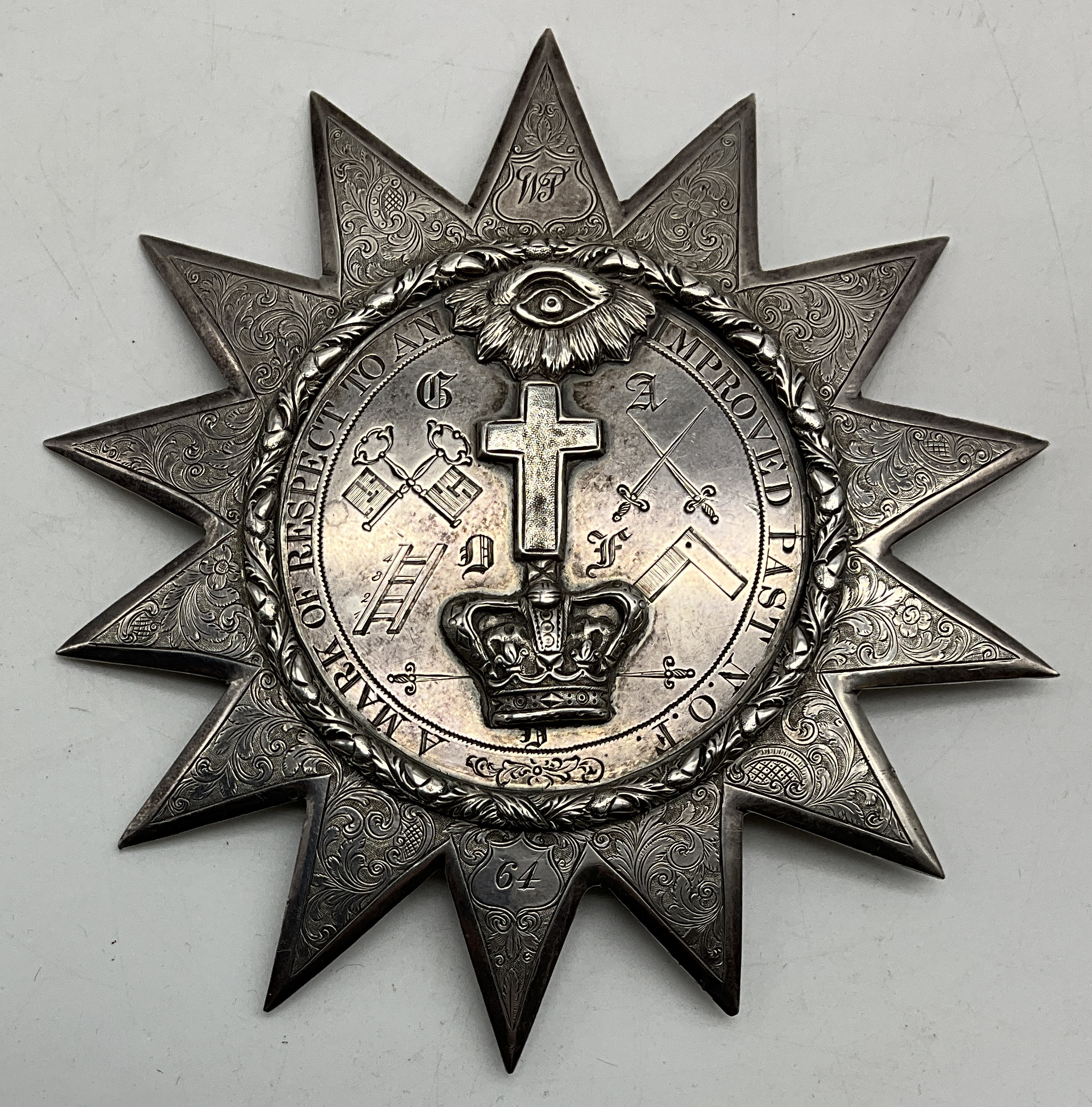 A VICTORIAN HALLMARKED SILVER MASONIC BADGE BY JOHN CUISSET LONDON 1846