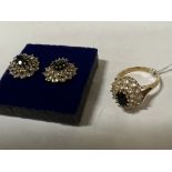 14CT GOLD BLUE SAPPHIRE RING & EARRINGS SET WITH WHITE STONES