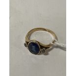 18 CARAT YELLOW GOLD SAPPHIRE RING WITH DIAMONDS SIZE O