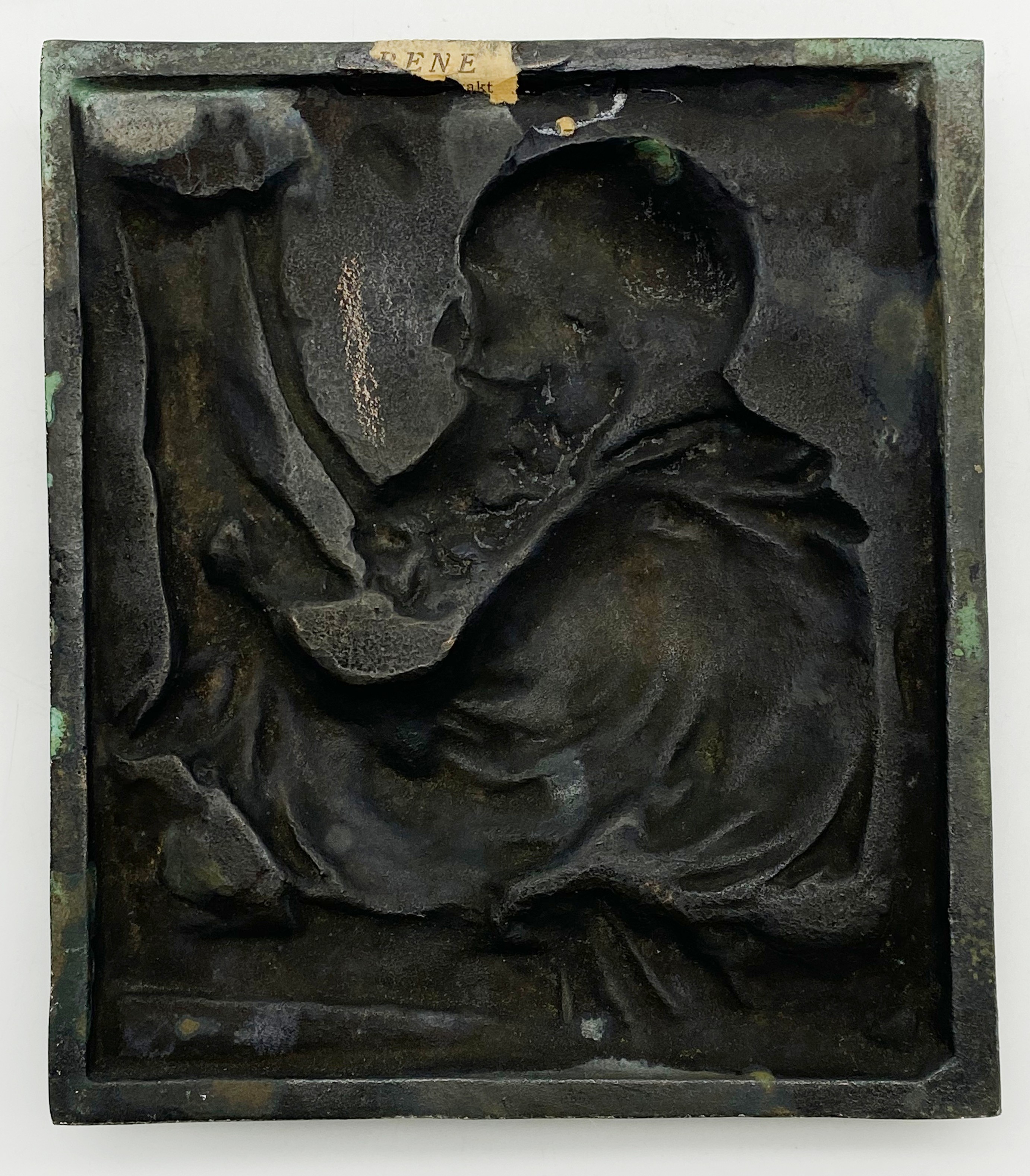 METAL BRONZE RELIEF OF A MAN READING - Image 4 of 4