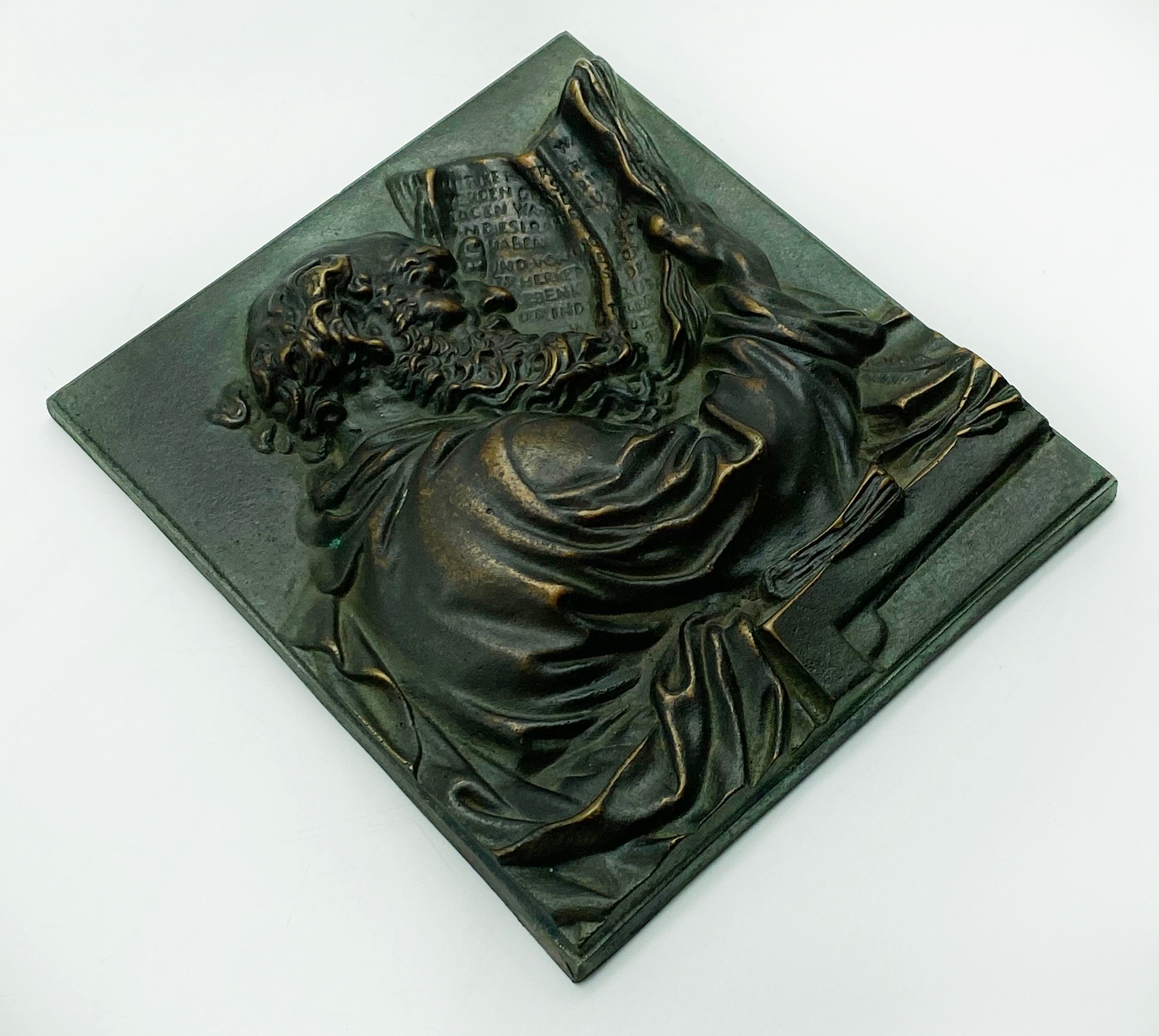METAL BRONZE RELIEF OF A MAN READING - Image 2 of 4