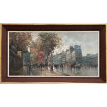 LARGE OIL ON CANVAS OF A PARIS STREET SCENE. CIRCA 1960