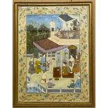 FRAMED INDIAN PAINTING IN MUGHAL STYLE ON SILK