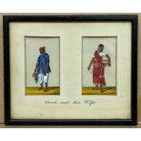 FRAMED MINIATURE INDIAN PAINTINGS OF COOK AND HIS WIFE A/F