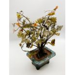 VINTAGE CHINESE GEMSTONE TREE IN CLOISONNE VASE