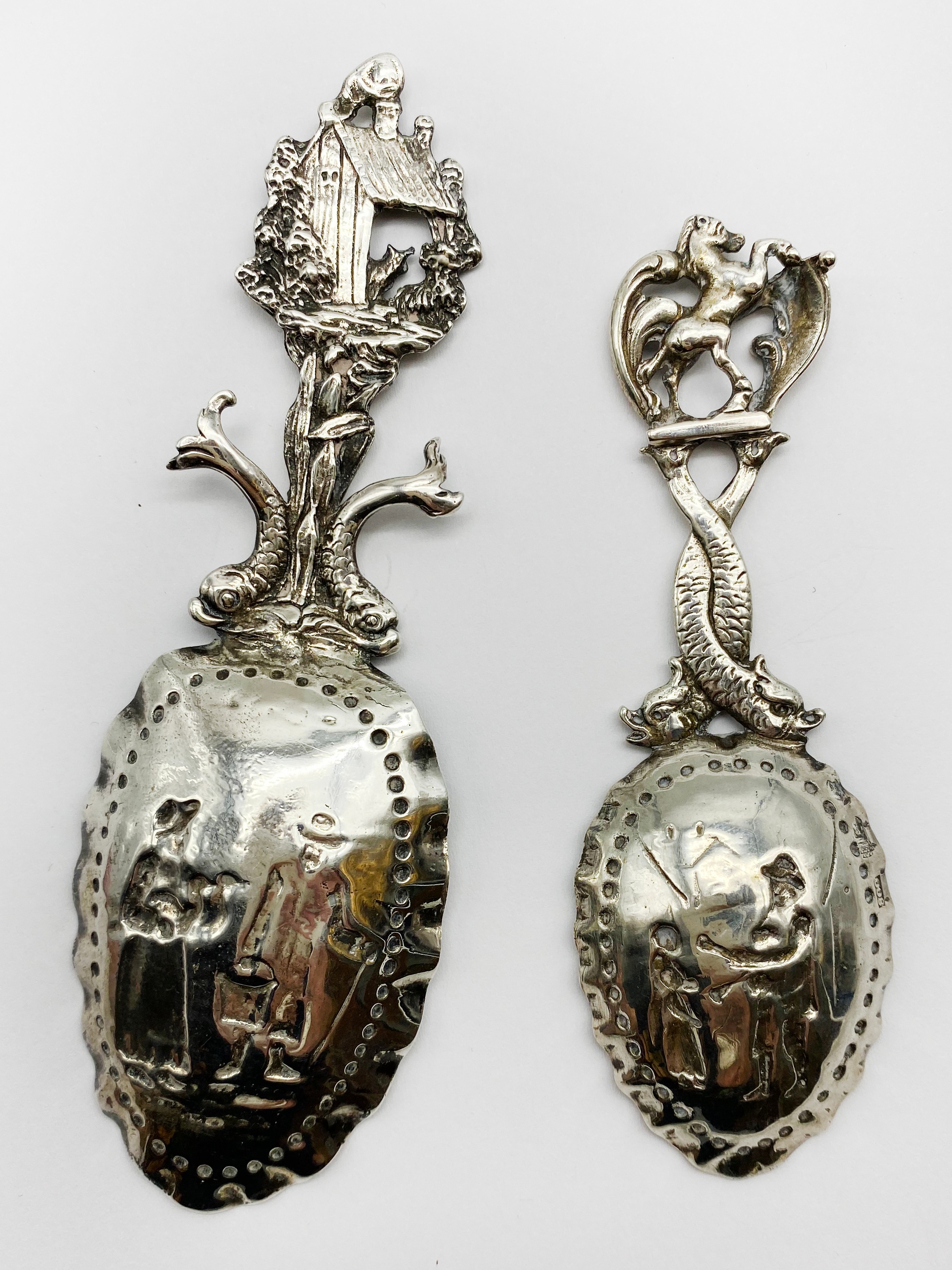 TWO ANTIQUE ORNATE SILVER DUTCH TEA CADDY SPOONS - Image 2 of 3