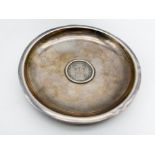 VINTAGE HALLMARKED MALTA 925 SILVER CIRCULAR DISH WITH 1798 FERDINAND V SILVER COIN (RESTRIKE)