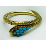 SERPENT BRACELET WITH RUBY EYES & TURQUOISE IN GOLD