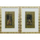 TWO FRAMED INDIAN PRINTS IN MUGHAL STYLE FROM A BOOK
