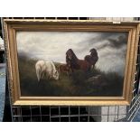 UNSIGNED OIL ON BOARD DARTMORE PONIES (INNER FRAMED 75CMS X 46CMS)