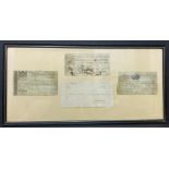 FRAMED EARLY LOCAL BANKNOTE 1809 & CHEQUES