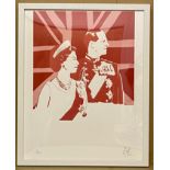 PURE EVIL SIGNED A LIMITED EDITION SCREENPRINT OF QUEEN ELIZABETH II & PRINCE PHILIP 79/100