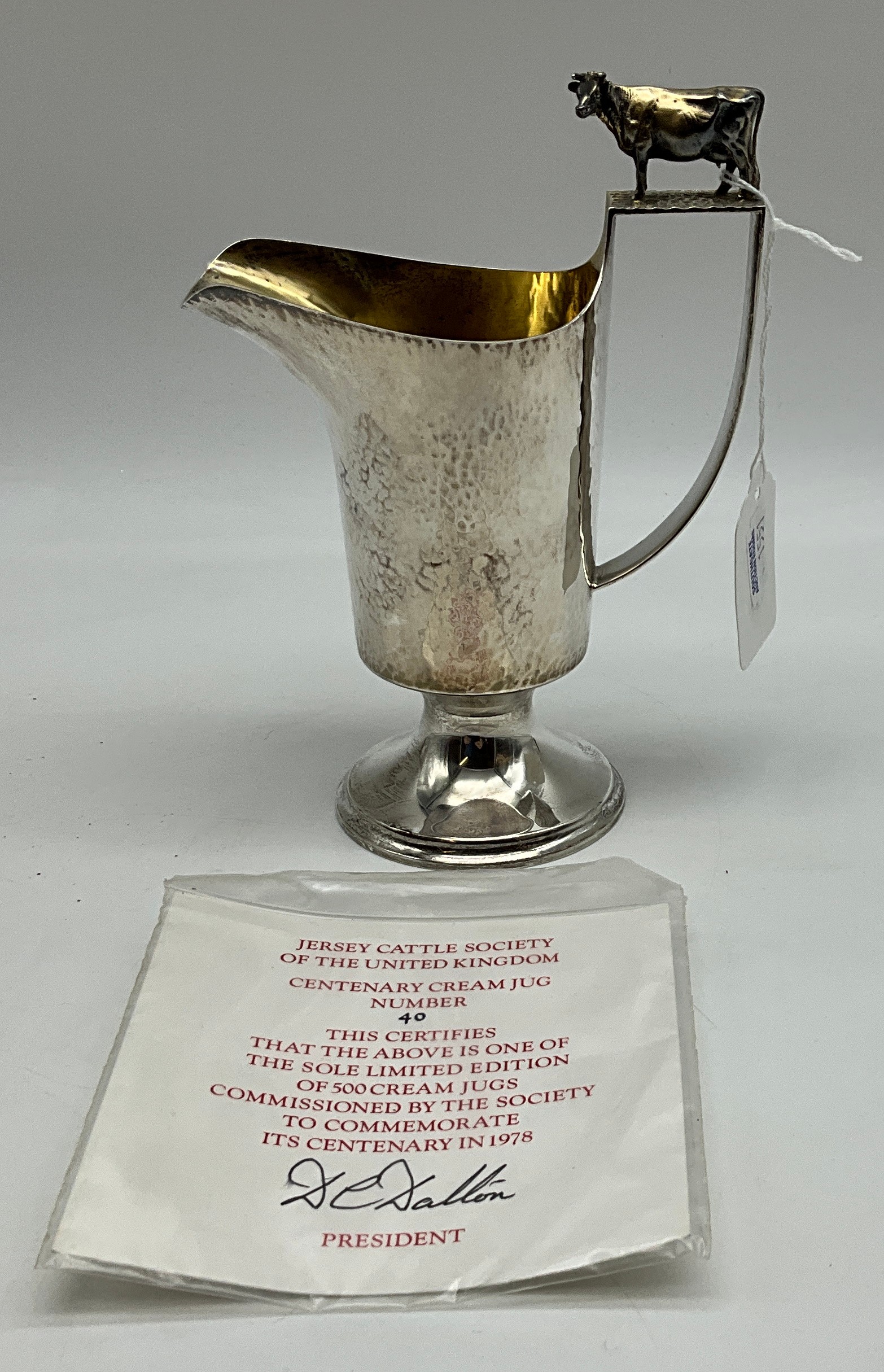 HALLMARKED SILVER CENTENARY CREAM JUG FOR JERSEY CATTLE SOCIETY LIMITED EDITION 40/500