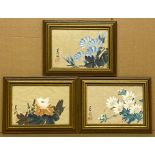 THREE SMALL FRAMED JAPANESE PAINTINGS OF FLOWERS