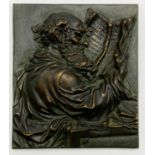 METAL BRONZE RELIEF OF A MAN READING