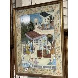 FRAMED INDIAN PAINTING IN MUGHAL STYLE ON SILK