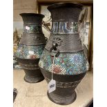 PAIR OF 19THC CLOISONNE VASES 40CM TALL & 22CM WIDE WITH A REPAIR PATCH TO THE INSIDE BUY VERY