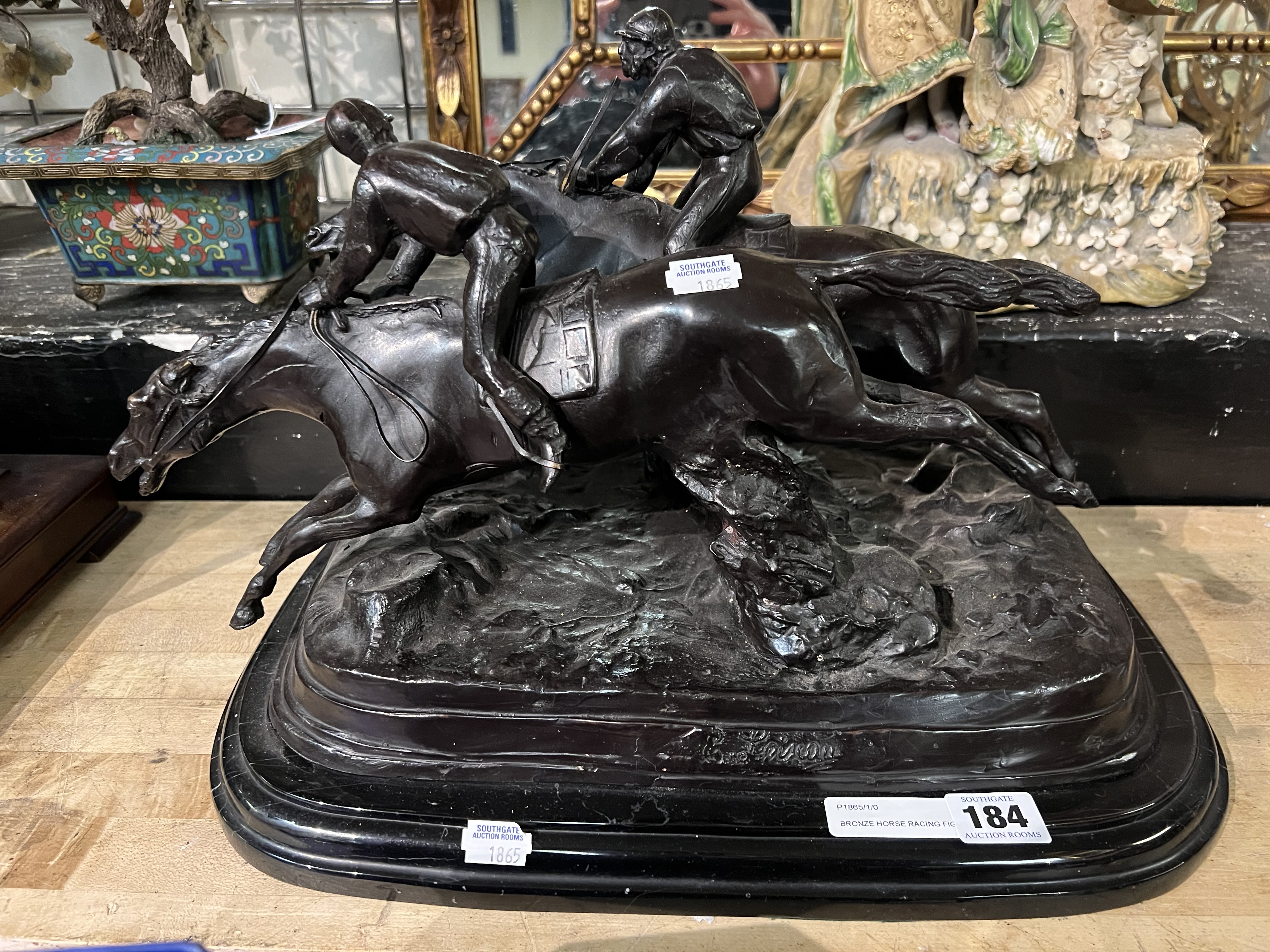 BRONZE HORSE RACING FIGURE - SIGNED