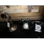 2 EARLY TELEPHONES & BRASS STICK PHONE