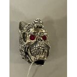 SILVER SKULL & WOLF VESTA CASE WITH RUBY EYES