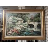 GILT FRAMED IMPRESSIONIST OIL PAINTING OF RIVER SCENE