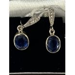 STERLING SILVER LARGE SAPPHIRE LEVER BACK EARRINGS