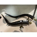 PAIR OF ANTLER DOOR HANDLES WITH BRASS MOUNTS