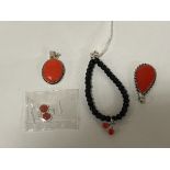 STERLING SILVER CORAL JEWELLERY MIXED LOT