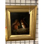 RARE EARLY 19THC ENGLISH SCHOOL OF RED SQUIRRELS OIL ON CANVAS 28CM X 34CM - HAS BEEN RELINED