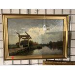 WILLEM JOHANNES WEISSENBRUCH 1864-1941 OIL ON CANVAS ''A TRANQUIL RIVER SCENE'' SIGNED 31CM X 47CM -
