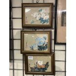 3 SMALL FRAMED JAPANESE PAINTINGS ON FLOWERS