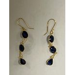 14CT GOLD BLUE SAPPHIRE RING & EARRINGS SET WITH WHITE STONES