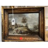 FOLLOWER OF DAVID TENIERS 1610-1690 OIL ON PANEL ''PEASANTS & A DOG RESTING'' POSSIBLY SIGNED