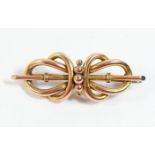 A Victorian 9ct rose gold knot brooch, 9ct tab, 45mm, 3.6gm