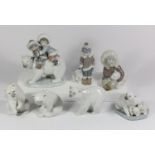 A collection of 7 Lladro figurines to include, Resting Polar Bear 10cm, Seated Polar Bear 10cm, Trio