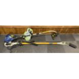 A Ryobi extendable electric chainsaw, together with a Xtreme petrol driven strimmer CX-PT 2538. (2)