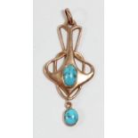 Barnet Henry Joseph (fl. 1896-1914), an Art Nouveau 9ct rose gold and turquoise matrix pendant, c.