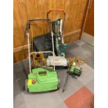 A Al-KO manual lawnmower 38HM, together with a electric lawn scarifier, a Bosch electric hedge