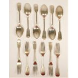 A silver set of six fiddle pattern dessert spoons and forks, by Cooper Bros., Sheffield 1917,