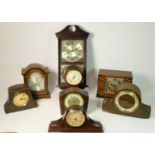 A collection of alarm clocks to include, Towcester, Mickey Mouse, Conquest together with, mantle