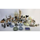 A collection of ceramics to include, Hummel figurines, Wedgewood Jasperware, Coalport cottage,