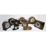 A collection of clocks to include, oak cased mantle clocks, a Goblin Electric clock and other mantle