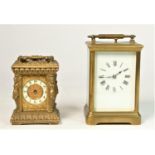 A gilt brass timepiece, with ornate cast case, 8cm together with an unmarked 1/2 hour striking and
