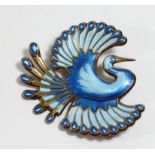 David Anderson, a Norwegian silver gilt and blue enamel Bird of Paradise brooch, DAVID-ANDERSEN